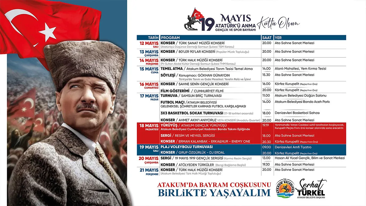 Atakum Belediyesi 19 Mayıs coşkusunu kentin bir dört tarafına taşıyor