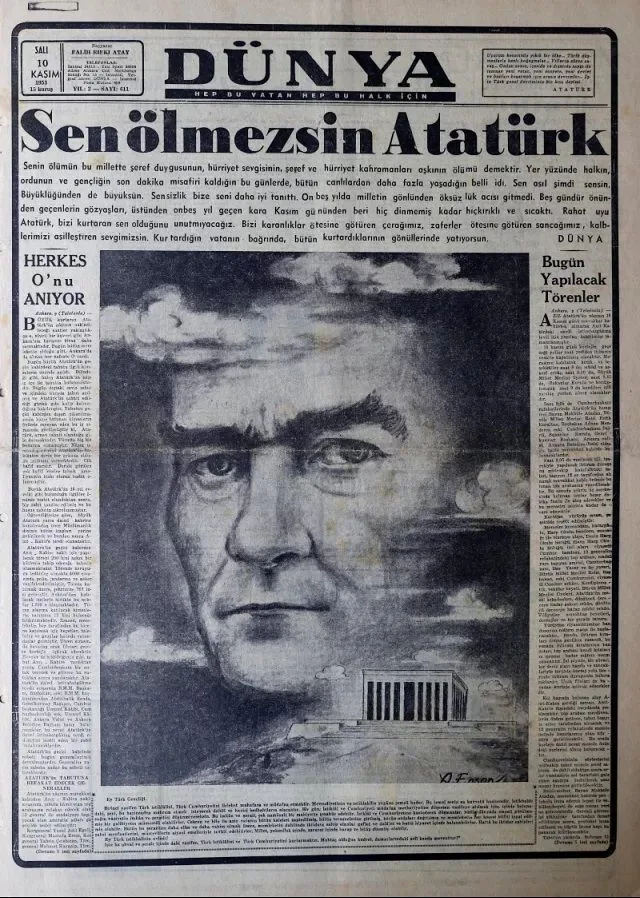 10 Kasım 1938'in gazete manşetleri: Atatürk'ün ölümü böyle duyuruldu - Resim: 6