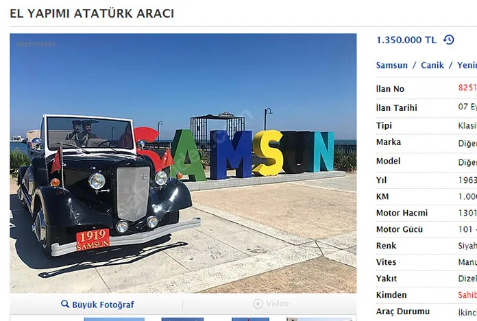 Samsun’da Atatürk’ün aracı satışa çıktı