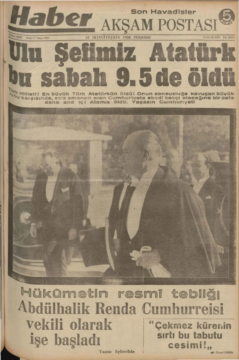 10 Kasım 1938'in gazete manşetleri: Atatürk'ün ölümü böyle duyuruldu - Resim: 10