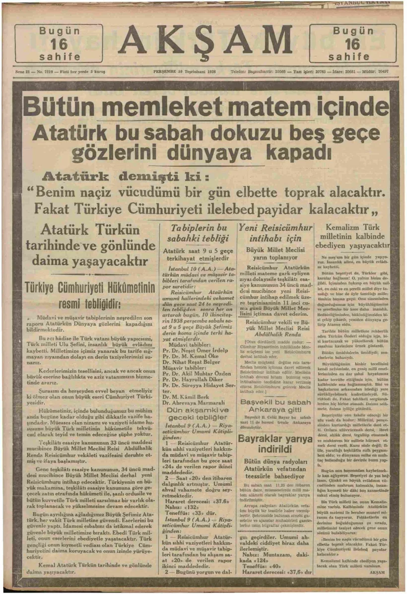 10 Kasım 1938'in gazete manşetleri: Atatürk'ün ölümü böyle duyuruldu - Resim: 12