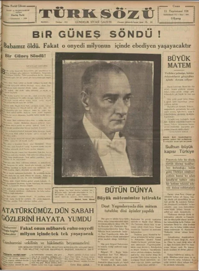 10 Kasım 1938'in gazete manşetleri: Atatürk'ün ölümü böyle duyuruldu - Resim: 3